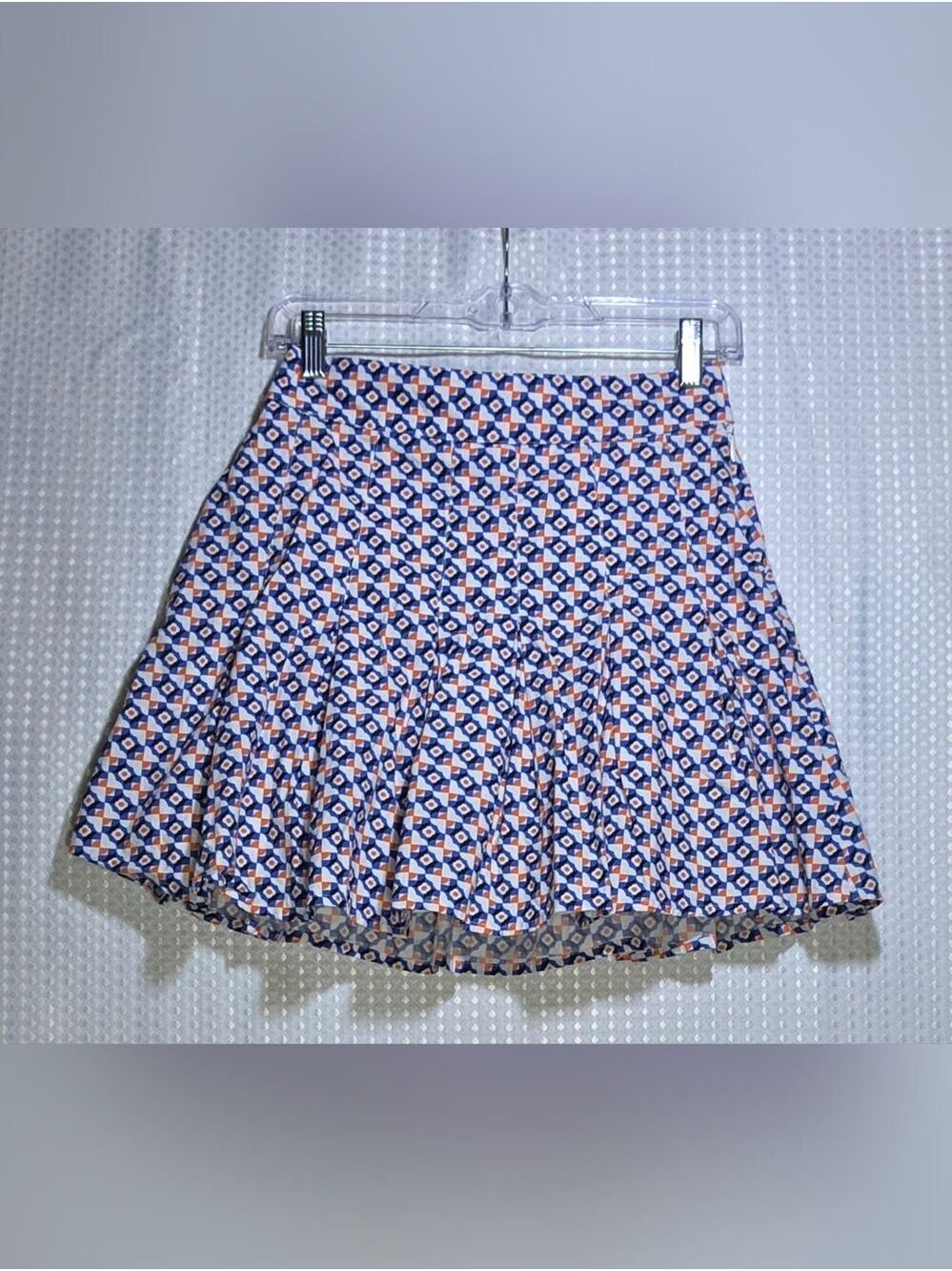 Anthropologie Maeve Pleated Mini Skirt Geometric Orange Blue - Picture 7 of 12